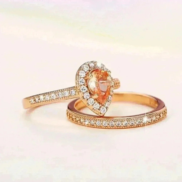 New 18k Gold Over Silver Champagne CZ 2Pc Set - Picture 6 of 7